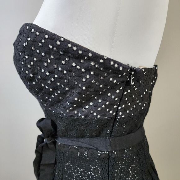 BCBG MaxAzria Cocktail Dress Womens 8 Eyelet Floral Strapless Belted Lace Party - Picture 4 of 16